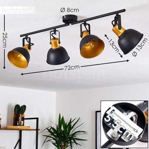 Zoom sur Plafonnier Hofstein métal noir, or, 4 spots orientables