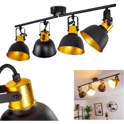 Plafonnier Hofstein métal noir, or, 4 spots orientables