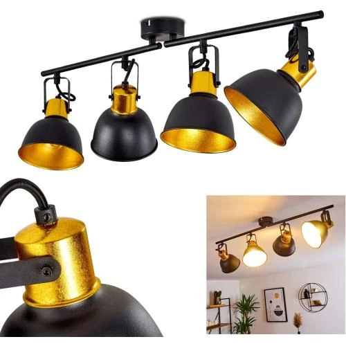 Plafonnier Hofstein métal noir, or, 4 spots orientables - Vue principale