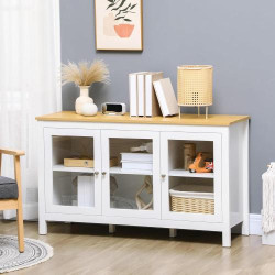 Buffet Rangement 3 Portes Vitrees, Etagères Réglables, Blanc en situation