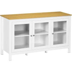 Buffet Rangement 3 Portes Vitrees, Etagères Réglables, Blanc