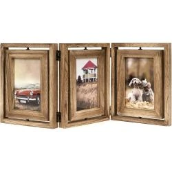 Cadre Photo Bois Rustique Pliant Triple Noir Carbonisé