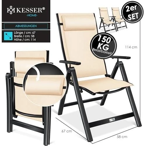 Détail de Chaise de Jardin Pliante KESSER - Aluminium Ajustable avec Oreiller