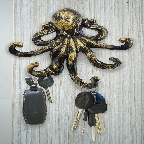 Zoom sur Support de Clés Octopus Méditerranéen en Fonte Bronze