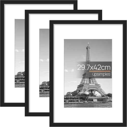 Cadres photo A3 noirs, lot de 3, suspendre mur - Vue principale
