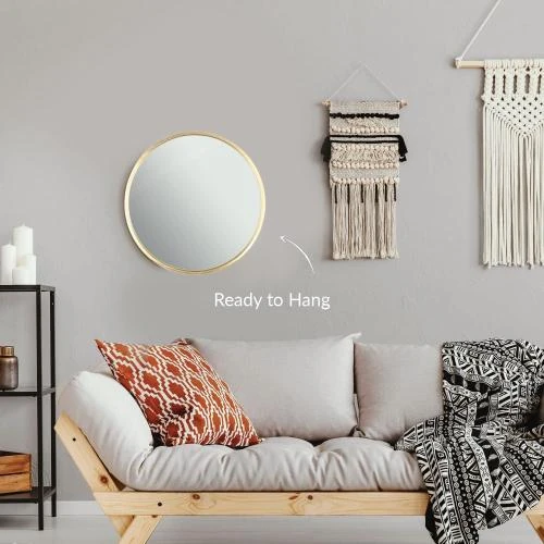 Zoom sur Miroir Rond Doré Mirrorize, Miroir Mural Salle de Bain