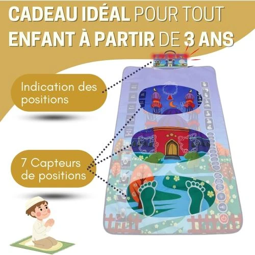 Zoom sur Tapis de prière électronique interactif musulman bleu