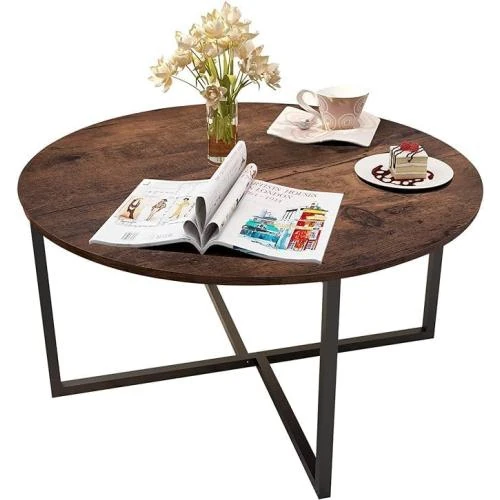 Table basse ronde noire, marron, style industriel, empilable - Vue principale