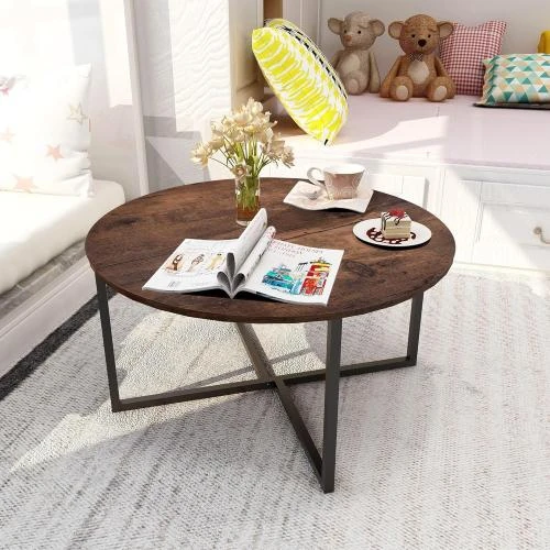 Détail de Table basse ronde noire, marron, style industriel, empilable