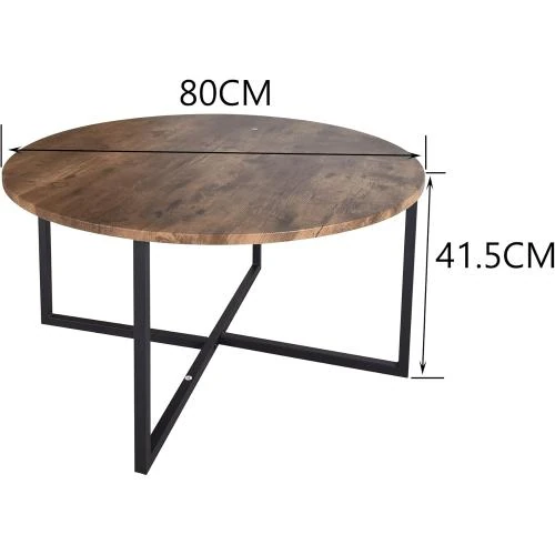 Zoom sur Table basse ronde noire, marron, style industriel, empilable