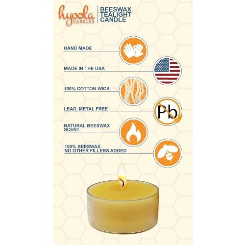 Zoom sur Bougies chauffe-plat Hyoola cire d'abeille jaune, 4h combustion