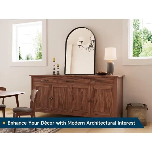 Zoom sur Miroir de salle de bain noir, cadre métal vintage, incassable