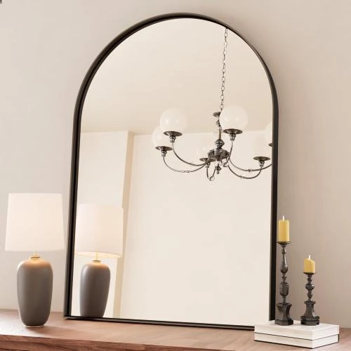 Miroir de salle de bain noir, cadre métal vintage, incassable - Vue principale