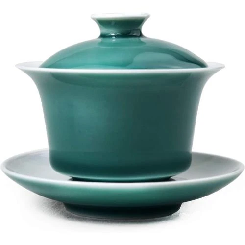 Détail de Tasse à Thé Porcelaine Émaillée Blanche Liang Baobao, Sancai Vert