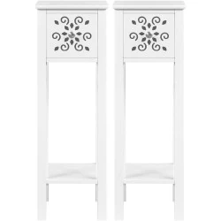 Yaheetech Tables de Chevet 2 Tiroirs, Motif Floral, Blanc