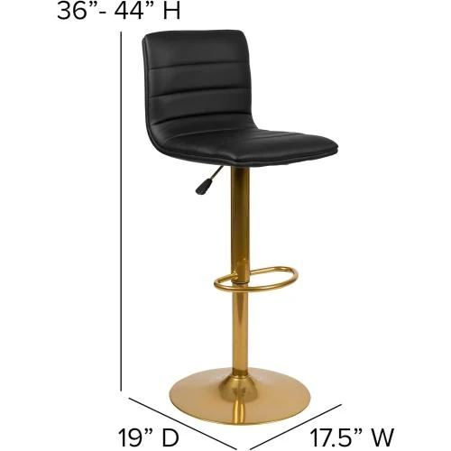 Zoom sur Tabourets de Bar Modernes, Vinyle Noir, Dossier, Base Dorée