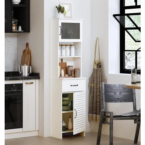 Zoom sur Armoire haute blanche, placard autonome, 2 portes, tiroir