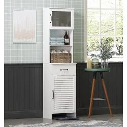 Armoire haute blanche, placard autonome, 2 portes, tiroir