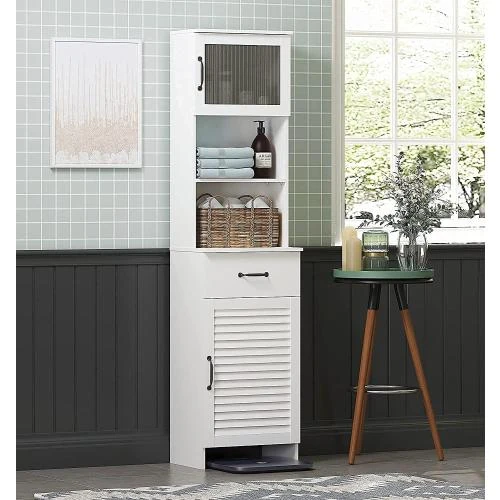 Armoire haute blanche, placard autonome, 2 portes, tiroir - Vue principale