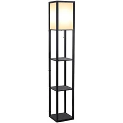 Lampadaire Étagère Moderne, Lampe Étagère 3 Niveaux, MDF Noir