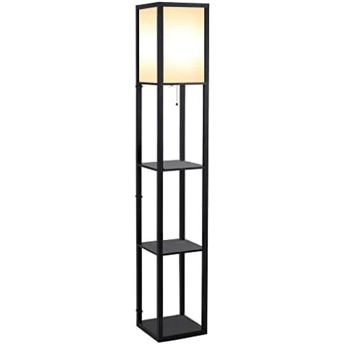 Lampadaire Étagère Moderne, Lampe Étagère 3 Niveaux, MDF Noir - Vue principale