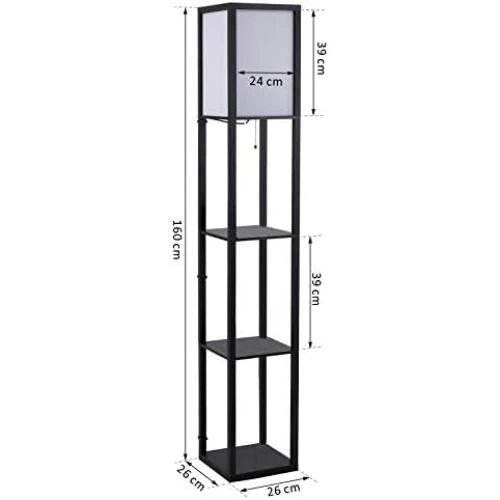 Zoom sur Lampadaire Étagère Moderne, Lampe Étagère 3 Niveaux, MDF Noir