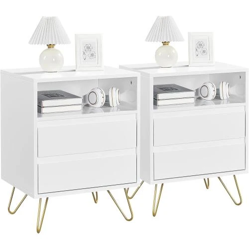 Tables de Chevet Scandinaves, Bois Blanc, Pieds Métal - Vue principale