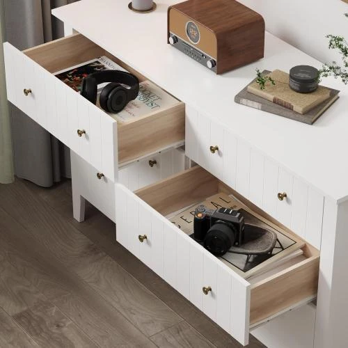 Zoom sur Commode Blanche 6 Tiroirs Moderne Bois FOREHILL
