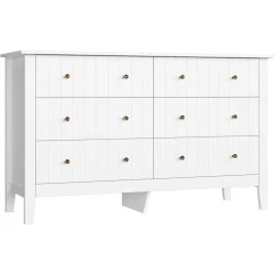 Commode Blanche 6 Tiroirs Moderne Bois FOREHILL