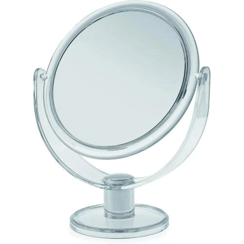 Miroir maquillage rond bleu, plastique, sur pied - Vue principale