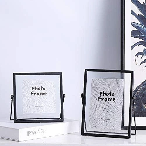 Zoom sur Cadres photo vintage noirs, métal, verre, lot de 3