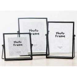 Cadres photo vintage noirs, métal, verre, lot de 3