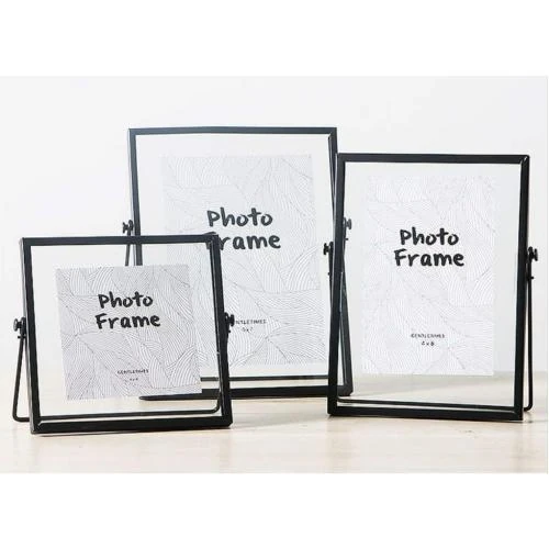 Cadres photo vintage noirs, métal, verre, lot de 3 - Vue principale
