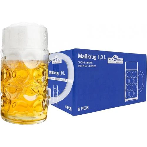 Chopes à bière en verre calibrées, VAN WELL, lot de 6 - Vue principale