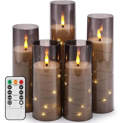 Bougie LED Flamme Vacillante, Lot de 5, Télécommande - Vue principale