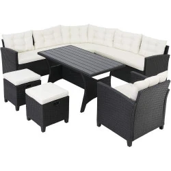 Salon de Jardin Deuba, Polyrotin, 9 Personnes, Canapé