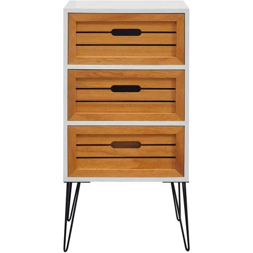 Zoom sur IDIMEX Table de Chevet Estoril Blanc, Bois Naturel, Vintage