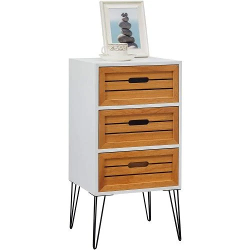 IDIMEX Table de Chevet Estoril Blanc, Bois Naturel, Vintage - Vue principale