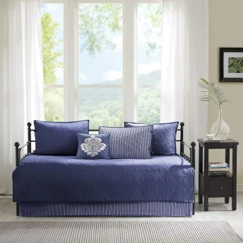 Zoom sur Ensemble de lit 6 pièces Madison Park, bleu marine