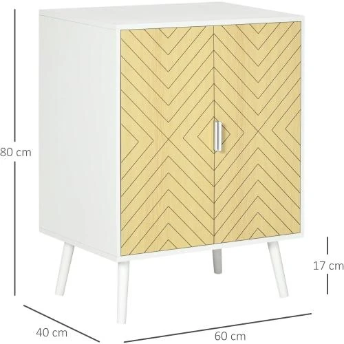 Zoom sur Buffet Meuble Rangement sur Pieds Scandinave Homcom, Blanc, Bois Clair