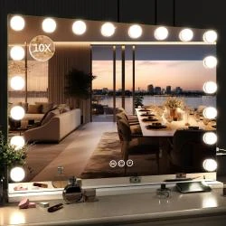 Miroir Hollywood lumineux, 18 ampoules LED, USB, grossissant