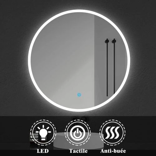 Détail de Miroir Rond Lumineux Xinyang, LED, Anti-buée, Blanc Froid