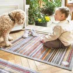 Tapis de Protection HUG RUG Designer Rayures Bleu Rose