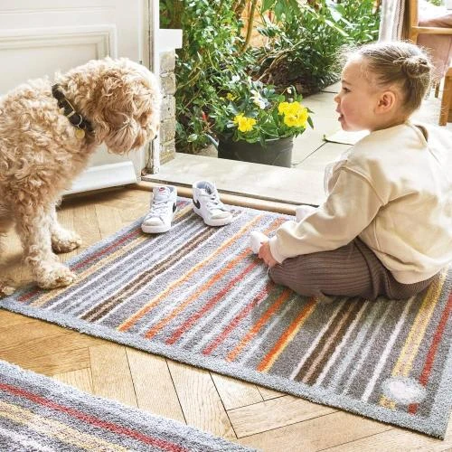 Tapis de Protection HUG RUG Designer Rayures Bleu Rose - Vue principale