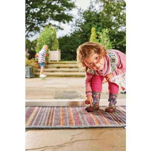 Zoom sur Tapis de Protection HUG RUG Designer Rayures Bleu Rose