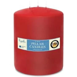 Bougies Piliers Rouges, Trois Mèches, Inodores, 188h