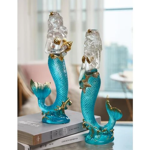Zoom sur Figurine Sirène Femme, Sculpture Moderne Résine Décor