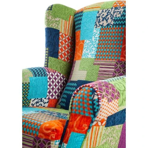 Zoom sur Fauteuil allaitement multicolore patchwork, confort optimal, design moderne