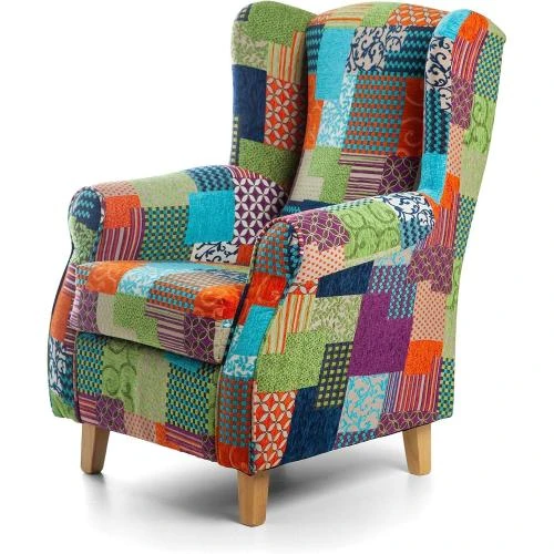 Fauteuil allaitement multicolore patchwork, confort optimal, design moderne - Vue principale