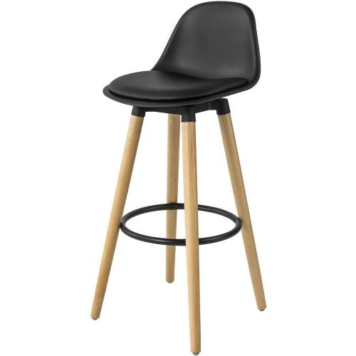 Tabouret de bar SoBuy, assise cuir synthétique, pieds bois - Vue principale